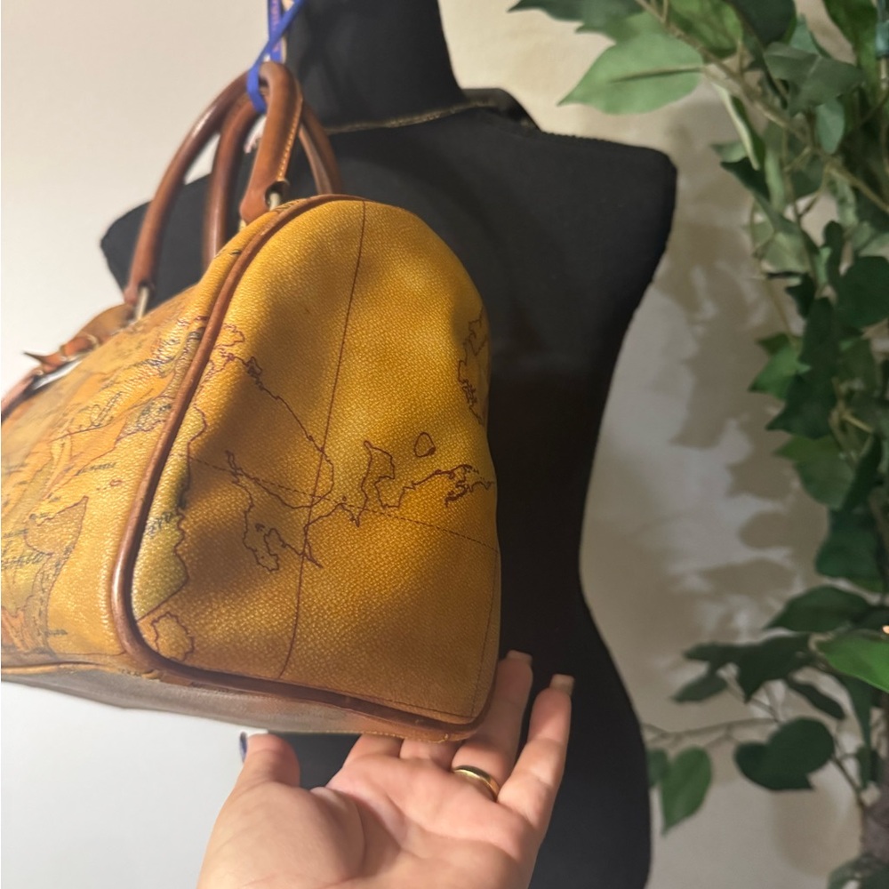 1999 Alviero Martini Tan and Brown Map Print Boston Bag - Picture 6 of 15